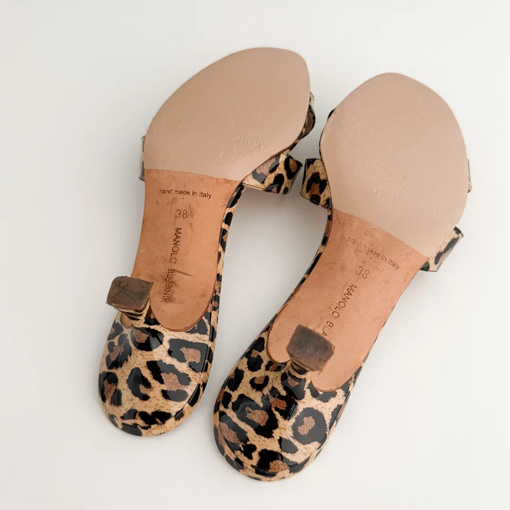 Manolo Blahnik Leopard Print Sandal Heels (US 7.5 / IT 38) — sororité.